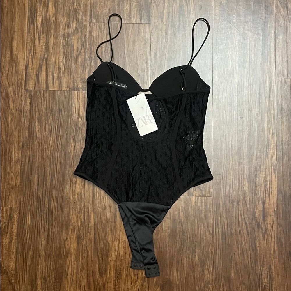 NWT Zara Strappy lace  bodysuit black size M - Picture 4 of 13